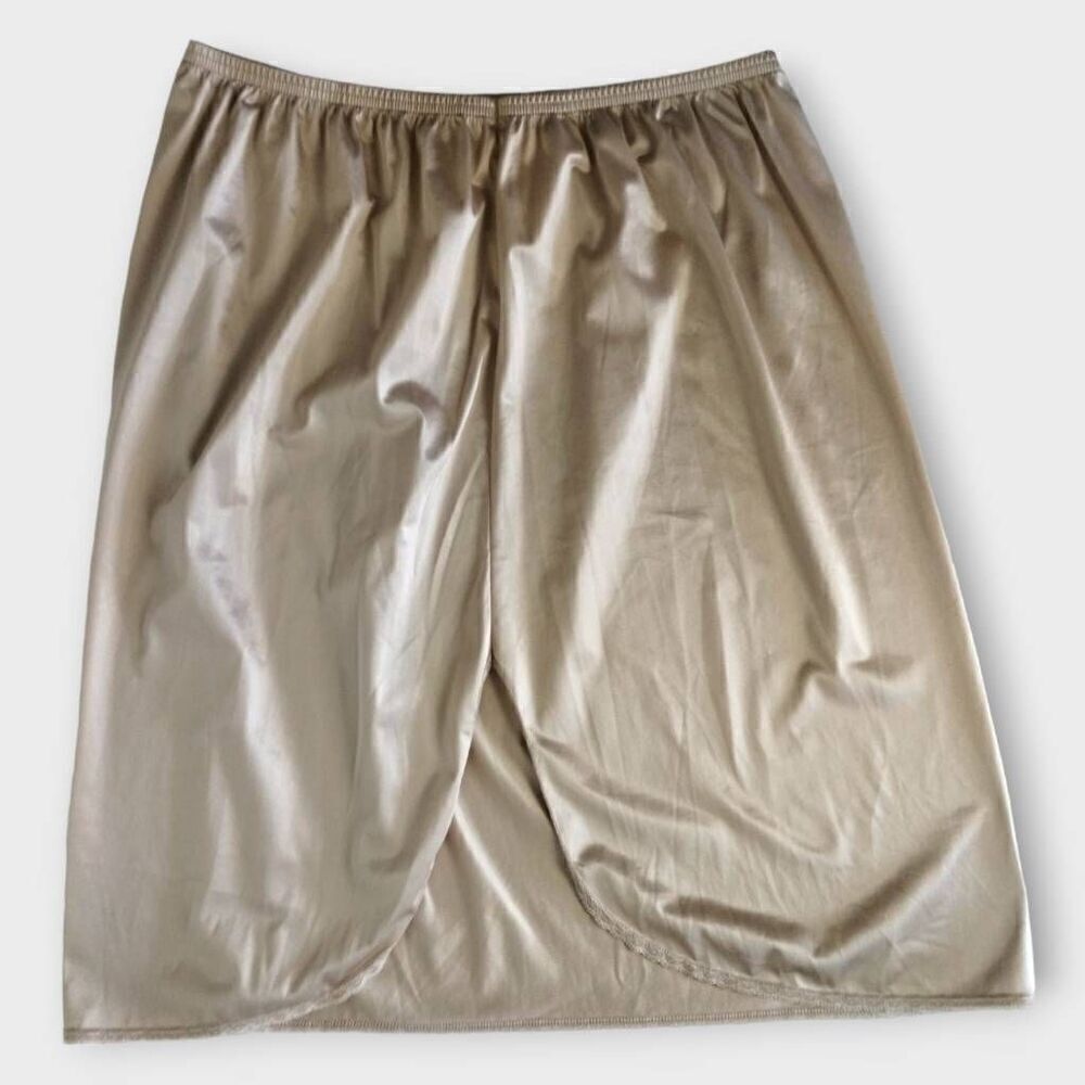 Vtg Vanity‎ Fair Womens Half Slip Sz Large Champagne Beige Nylon Pull On